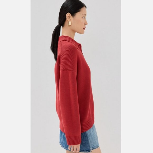 Reformation Anthropologie Brooklyn Polo Sweater Organic Cotton Sweater Red XS - Picture 8 of 10